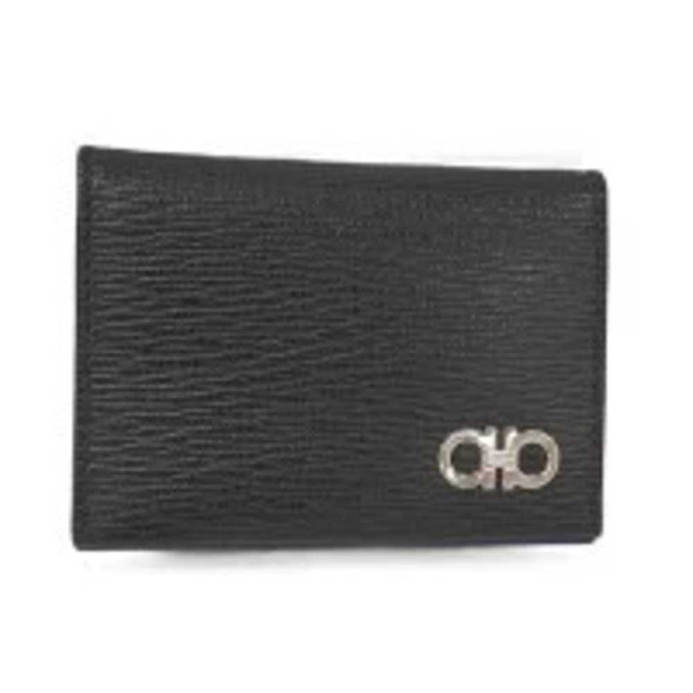 Salvatore Ferragamo Card Case Wallet Business Gancini Leather Black